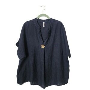 NEW COLLECTION‎ Navy Linen Oversized Tunic Top Lagenlook Minimalist